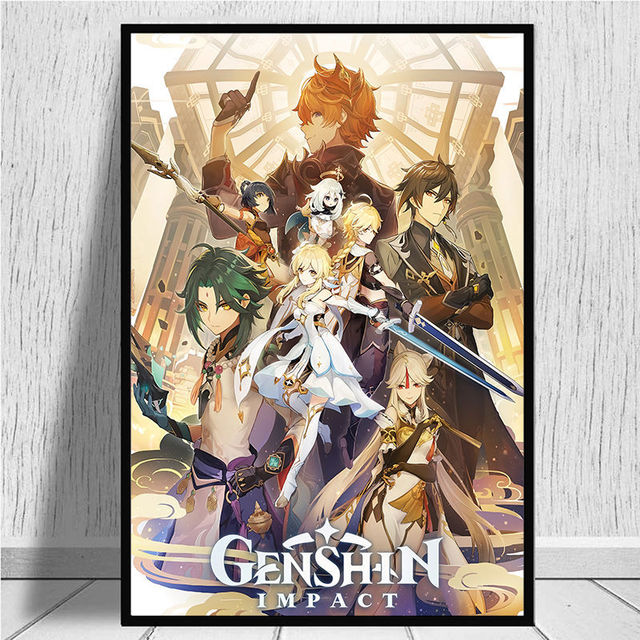 Pôster de tela genshin impacto minimalista, poster nórdico de